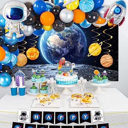 66Pcs Outer Space Birthday Party Supplies for Kids Universe Space Theme  Party Decorations with Solar System Happy Birthday Banner Cupcake Toppers