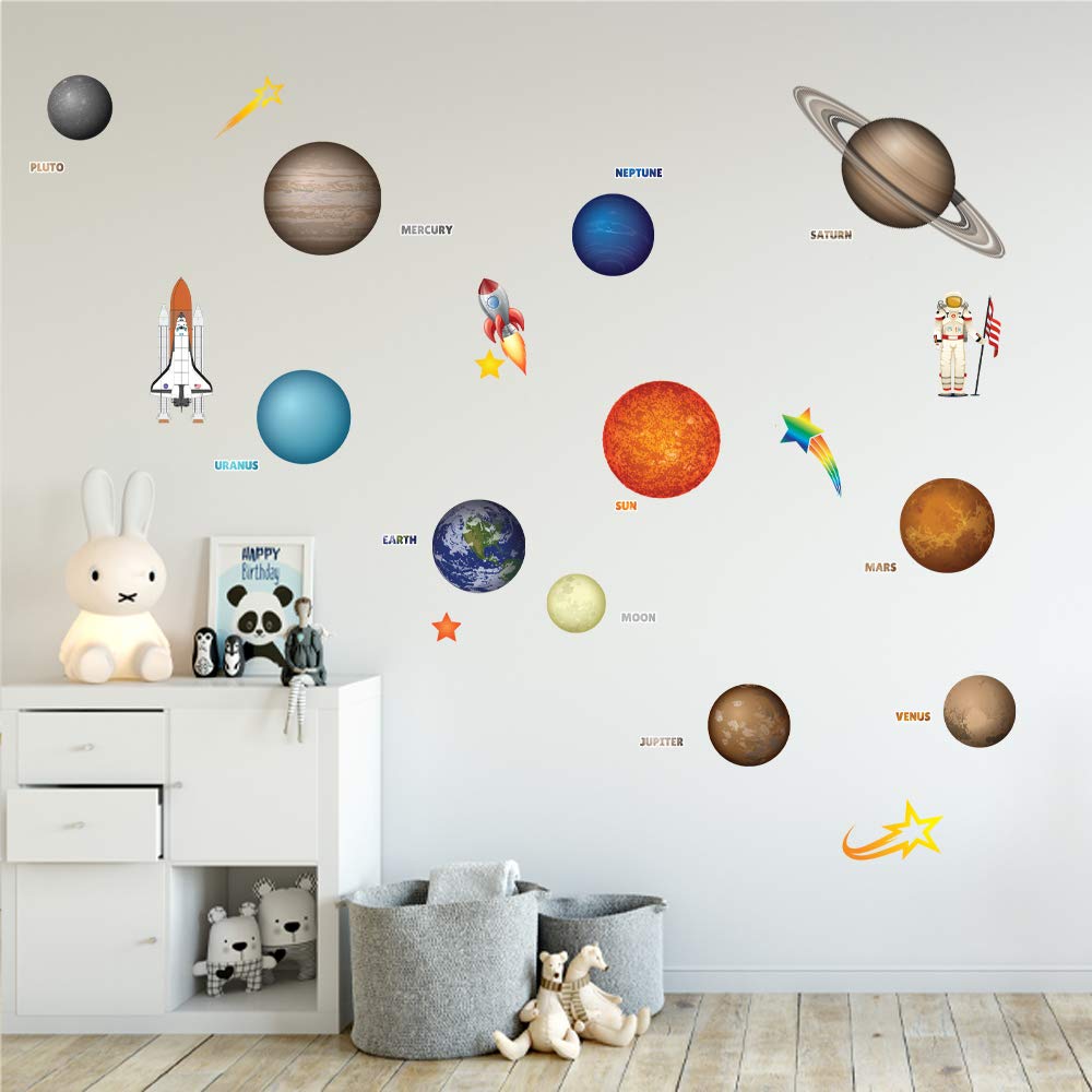 3d Planet Galaxy Wall Stickers, Solar System Wall Sticker Outer Space  Removable Floor Wall Decals For Kids Children Bedroom Living Room Decor