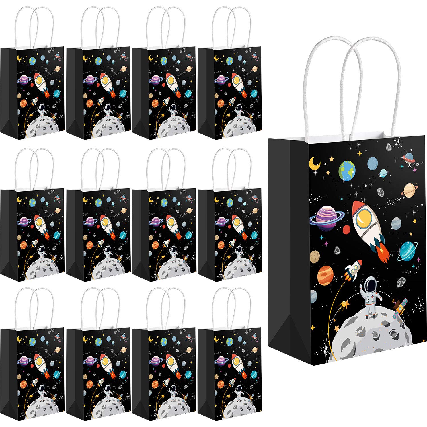 TINYMILLS Galaxy Outer Space Party Favor Bags Treat Bags, 12 Pack